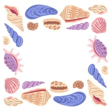 A whimsical vector illustration depicting a shell frame adorned with variou.. イラスト素材