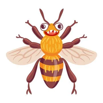 Whimsical vector illustration features a bee with an oversized toothy grin... Stock Illustration