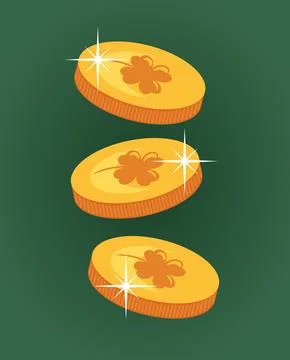 A whimsical vector illustration featuring flying leprechaun coins intertwin.. Stock Illustration