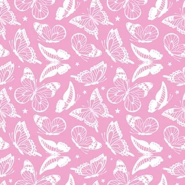 A whimsical vector illustration featuring a vibrant pink butterfly pattern, s Stock Illustration
