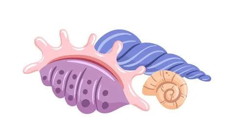 A whimsical vector illustration of seashells, featuring vibrant colors and .. Stock Illustration