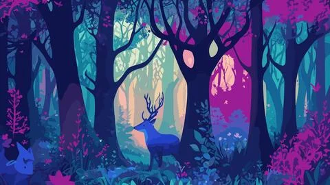 Whimsical vector scene featuring an enchanted forest illustration Stock Illustration