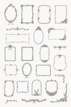 Whimsical Vintage Wedding Frames and Floral Borders Collection Romantic Han.. Illustrazione stock
