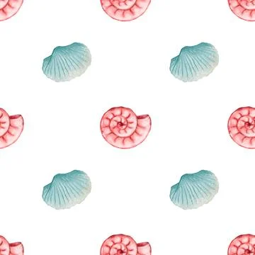 Whimsical watercolor shell pattern suitable for textile design and wrapping.. Foto stock