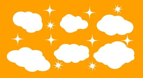 Whimsical White Clouds and Stars Pattern on Bright Orange Background Decora.. イラスト素材