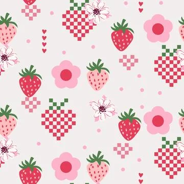 Whimsy folk Strawberry patch style seamless pattern  Stockillustratie
