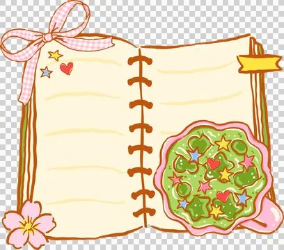 Whimsy Iced Matcha Latte Bookish with Pink Opened Journal Notebook and Ging.. Stock Illustration
