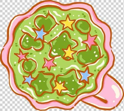 Whimsy Iced Matcha Latte Drink in Pink Cup Doodle Hand Drawn, Top view. 库存插图