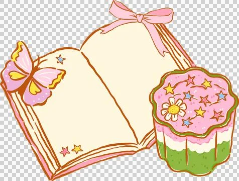 Whimsy Iced Strawberry Matcha Latte Bookish with Opened Book and Bow Doodle.. Stockillustratie
