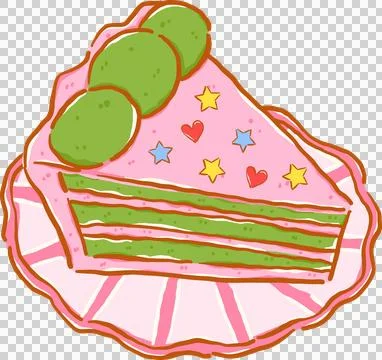 Whimsy Matcha Strawberry Cake Slice Doodle Hand Drawn Stock Illustration