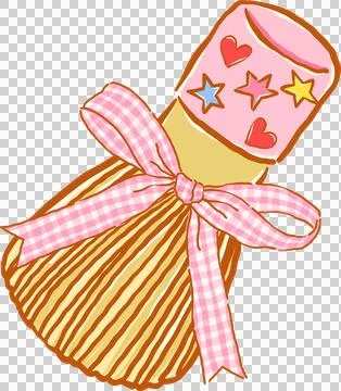Whimsy Matcha Whisk with Pink Gingham Ribbon Bow Doodle Hand Drawn Stock Illustration