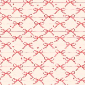 Whimsy Pastel red Gingham Ribbon Bow Seamless Pattern Repeating Background .. 스톡 일러스트