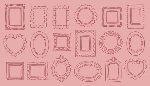 Whimsy picture frame set. Collection of various picture frame designs on a pink Stock Illustration