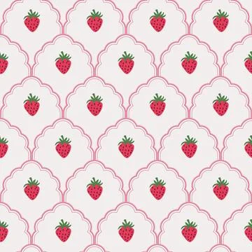 Whimsy Strawberry scallop seamless pattern with cute berry details Stock Illustration