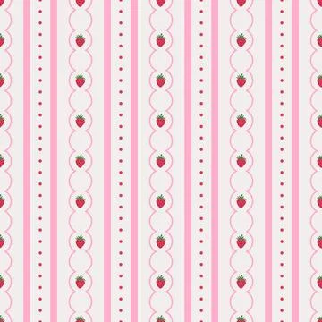 Whimsy Strawberry Stripes seamless pattern with cute berry details Stock Illustration