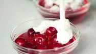 Whipped Cream On Jelly With Cherries, Super Slow Motion, Shot At 240Fps Hd Stock Footage