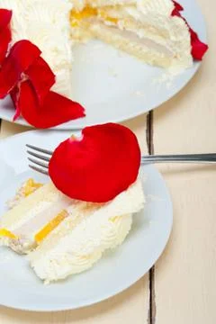 Whipped cream mango cake Stock Photos