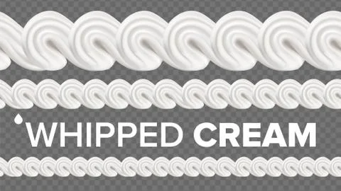 Whipped Cream Pattern Vector. White Creamy Swirl. Vanilla Milk Dessert. 3D Stock Illustration