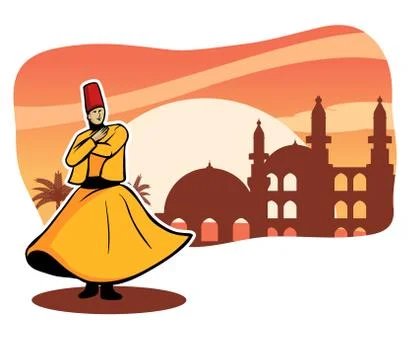 Whirling Dervish Dancing At Sunset Stock Illustration