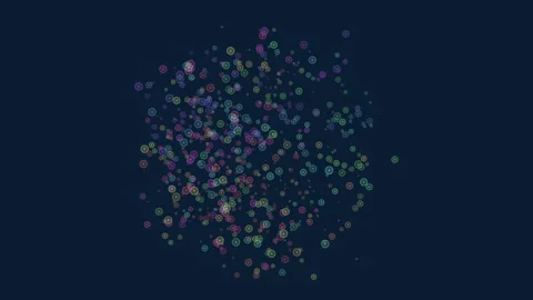 Whirling rainbow dots on dark background symmetrical arrangement of vibrant Vídeo Stock 317130134