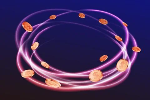Whirlpool of coins on dark background. 库存插图