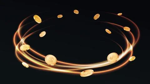Whirlpool of coins on dark background. Illustrazione stock