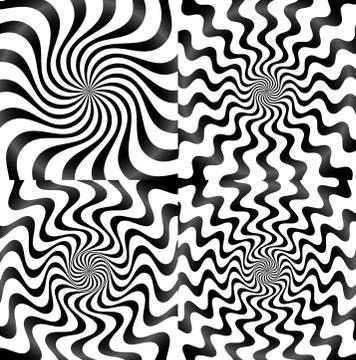 Whirlpool, spiral, spire, vortex background set Stock Illustration