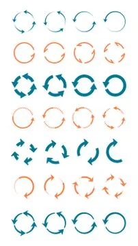 Whirlpools arrows circular large set. Blue swirling geometric lines red Illustrazione stock