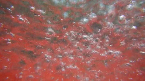 Whirlwind of bubbles and bubbling in a red liquid Stock Footage 109290380