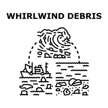 Whirlwind debris causing ocean and beach pollution Stock Illustration