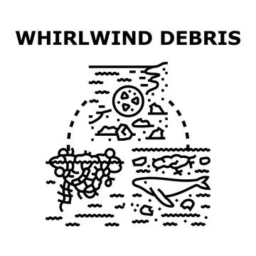 Whirlwind debris creating ocean pollution concept Stock Illustration