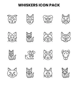 Whiskers Line Vector Icons Pack Stock Illustration
