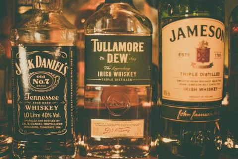 Whiskey bottle in a bar Stock Photos