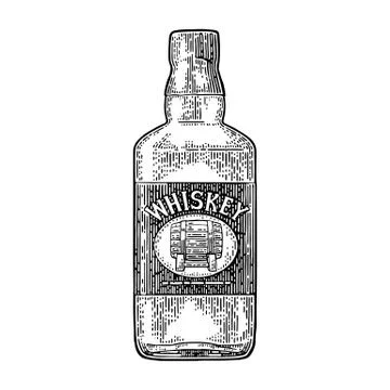 Whiskey bottle label with barrel. Stock Illustration