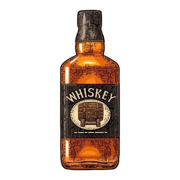 Whiskey bottle label with barrel. Stock Illustration