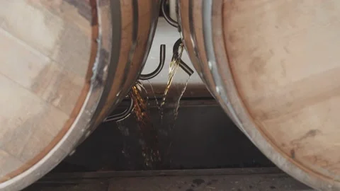 Whiskey Bourbon Barrels Being Dumped and Poured  Stock Footage 240028207
