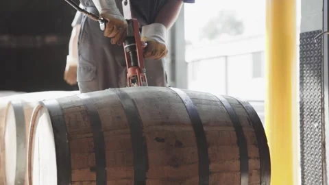 Whiskey Bourbon Barrels Being Dumped and Poured  Stock Footage 240028222