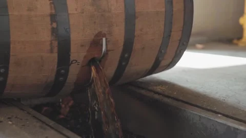 Whiskey Bourbon Barrels Being Dumped and Poured  Stock Footage 240028223