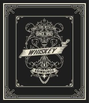 Whiskey card with old frame Stock Illustration