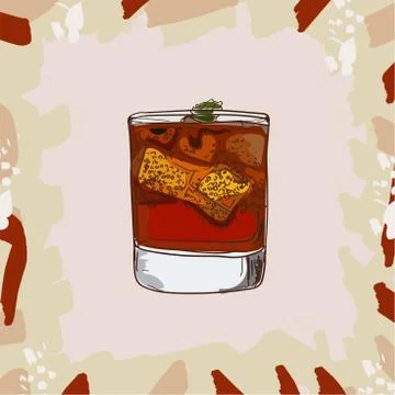 Whiskey cola cocktail illustration. Alcoholic bar drink hand drawn vector. Po Stock Illustration