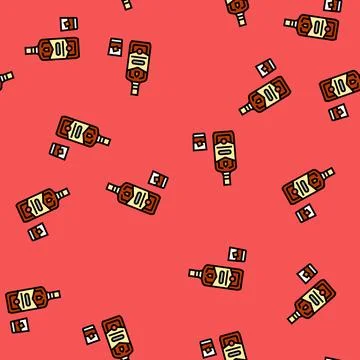 Whiskey drink bottle vector seamless pattern Stock Illustration