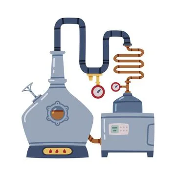 Whiskey Drink Process with Distillation in Pot Still Vector Illustration Stock Illustration