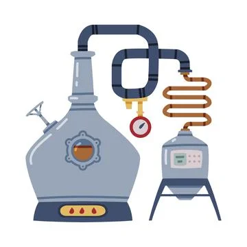 Whiskey Drink Process with Distillation in Pot Still Vector Illustration Stock Illustration