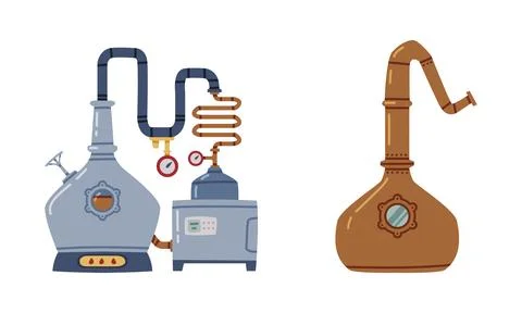 Whiskey Drink Process with Distillation in Pot Still Vector Set Stock Illustration