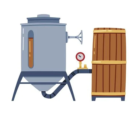 Whiskey Drink Process with Fermentation in Metal Reservoir Vector Illustration Stock Illustration
