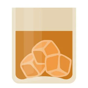Whiskey glass with ice cubes flat cartoon illustration Stock Illustration