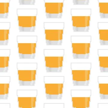 Whiskey in glass pixel art pattern seamless. Alcohol pixelated texture. 8 bit Stock Illustration