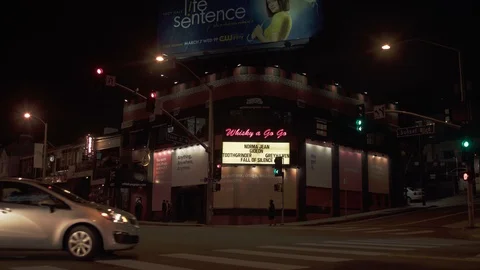 Whiskey a Go Go on Sunset Blvd at Night with Cars Driving Past Video stock 87636626
