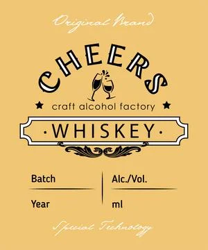 Whiskey label design with ethnic elements in thin line style. Alcohol industr Stock Illustration