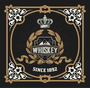 Whiskey label with old frame Stock Illustration